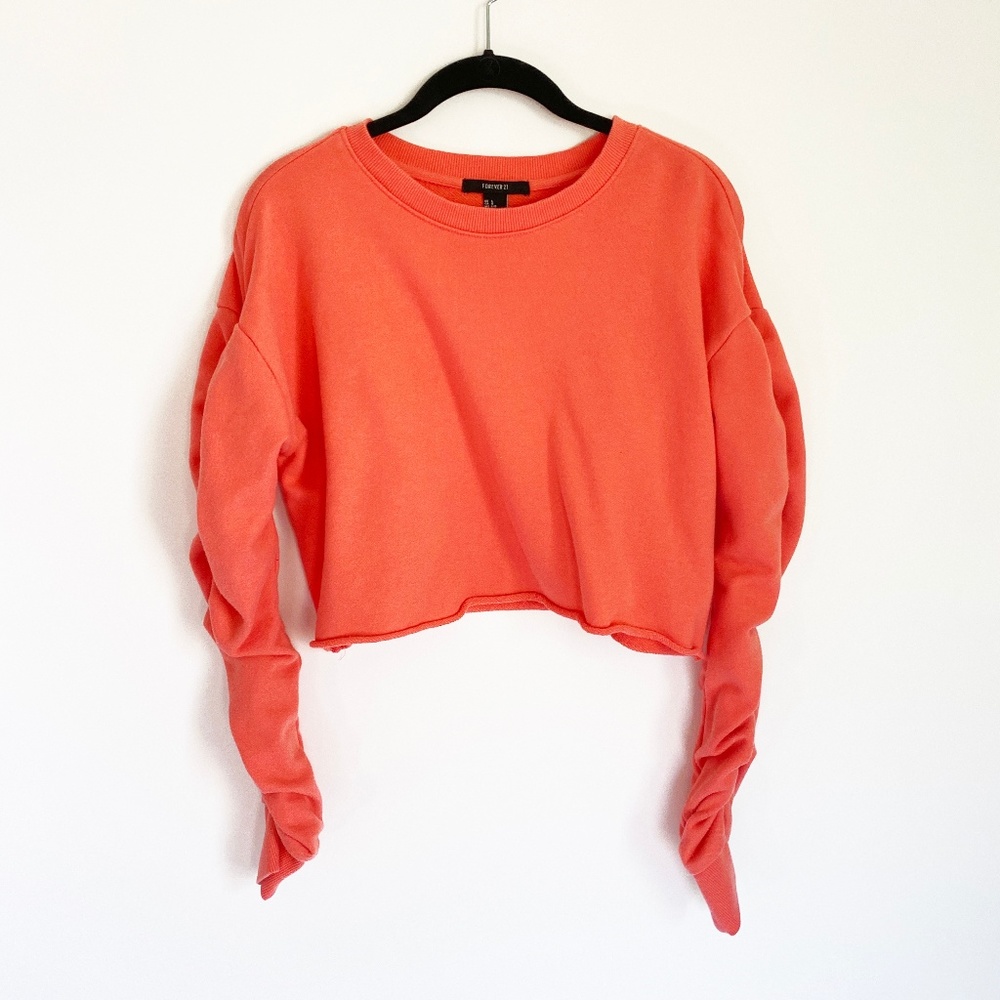 Forever 21 Cinched Sleeve Cropped Sweatshirt